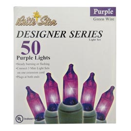50 Count Outdoor/Indoor Miniature Purple Light Green Wire String Light Set - Miniature String Light Strands &amp; Sets