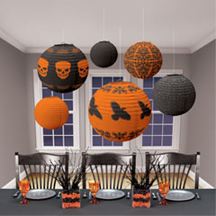 Halloween Paper Lantern Value Pack - Orange - 6 Pack, paper, lantern, halloween, orange &amp; black, decorations, october, autumn, spooky