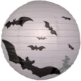 Flying Bats Paper Shade Lantern - 16" Dia. - White/Black - Patterned Round Paper Shade Lanterns