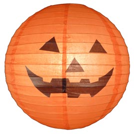 Happy Jack O' Lantern Pumpkin Paper Shade Lantern - 16" Dia. - Patterned Round Paper Shade Lanterns