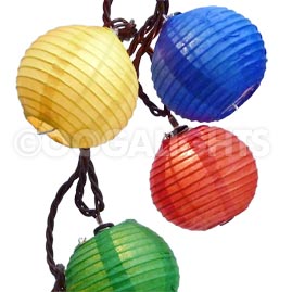 Multi-Color Mini Round Rice Paper Lantern String Light Set - 10 Lights - Mini Paper Shade Stringlight Lanterns