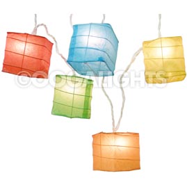 Box Shaped Multi-Color Paper String Light Lanterns - Mini Paper Shade Stringlight Lanterns