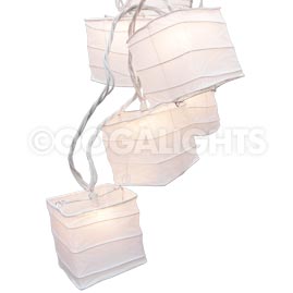 Box Shaped White Paper String Light Lanterns - Mini Paper Shade Stringlight Lanterns