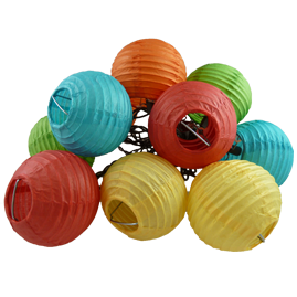 Multi-Color Mini Round Rice Paper Lantern String Light Set - 10 Lights - Mini Paper Shade Stringlight Lanterns