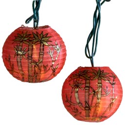 Chinese Red w/ Gold Bamboo Paper String Light Lanterns - Mini Paper Shade Stringlight Lanterns