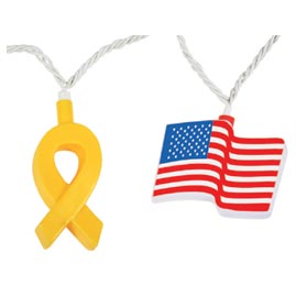 Yellow Ribbon &amp; American Flags Party String Lights - Patriotic String Light Strands &amp; Sets