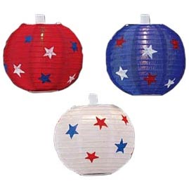 Patriotic Fabric Globe Paper String Light Lanterns - Mini Paper Shade String Light Lanterns