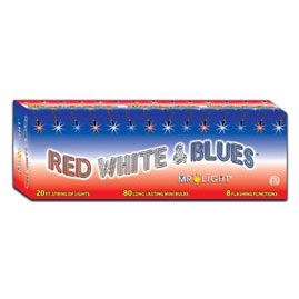 80 Count Dry Outdoor/Indoor 8 Function Chasing Stringlight Set - Red, White &amp; Blue - Patriotic String Light Strands &amp; Sets