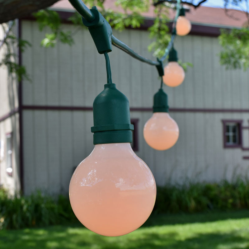 48 Commercial White Globe String Light Kit - Green Suspended