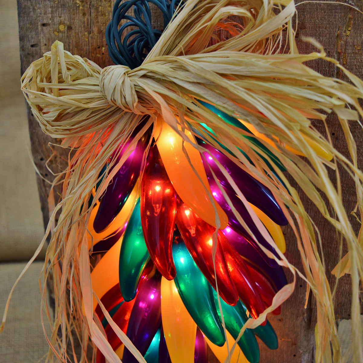Red Yellow Green and Purple Chili Pepper Ristra String Lights - 10 Lights