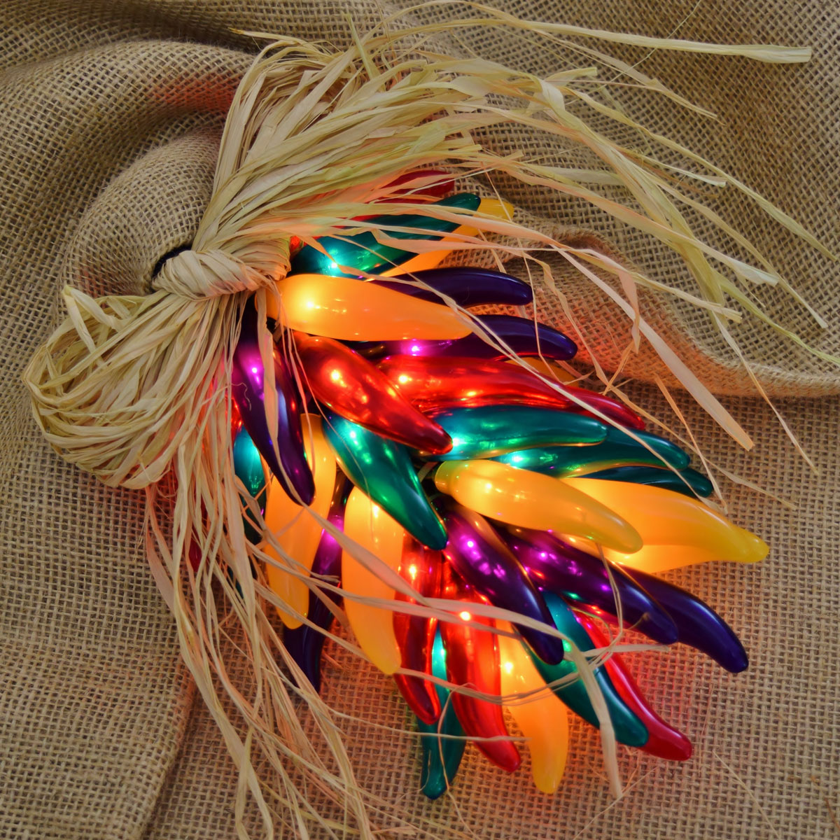 Red Yellow Green and Purple Chili Pepper Ristra String Lights - 10 Lights