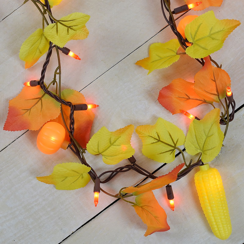 Maple Leaf, Corn, Pumpkin Party String Lights - Garland Style