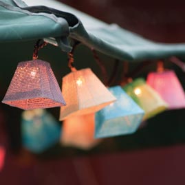 Multi-Color Woven Fabric Pyramid Lantern Party String Lights - Lantern String Light Strands &amp; Sets