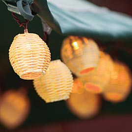 Natural Rattan Barrel Lantern Party String Light Set - Lantern Stringlight Strands
