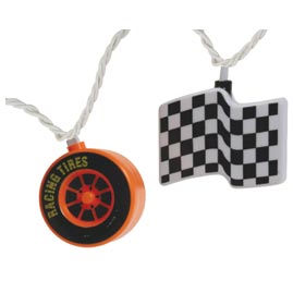 Racing Tires &amp; Checkered Flags Party String Lights - Novelty String Light Strands &amp; Sets