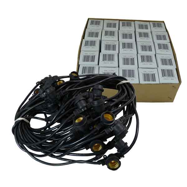 48 ft Black Commercial Medium Suspended Socket String Light & 11S14 Multi  Colored Bulbs