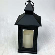 LED Metal & Resin Flameless Candle Black Square Lantern