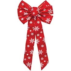 Velvet Christmas Bow - Red w/ White Snowflakes (12) 920514