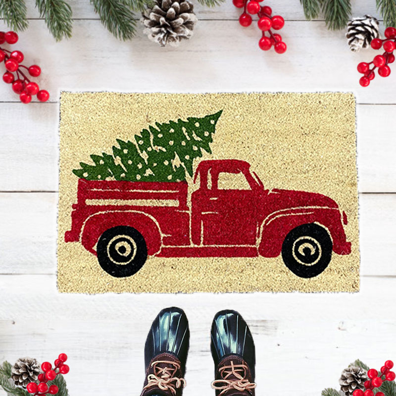 Christmas Outdoor Coir Doormat Red Truck with Tree KM726198-TRK