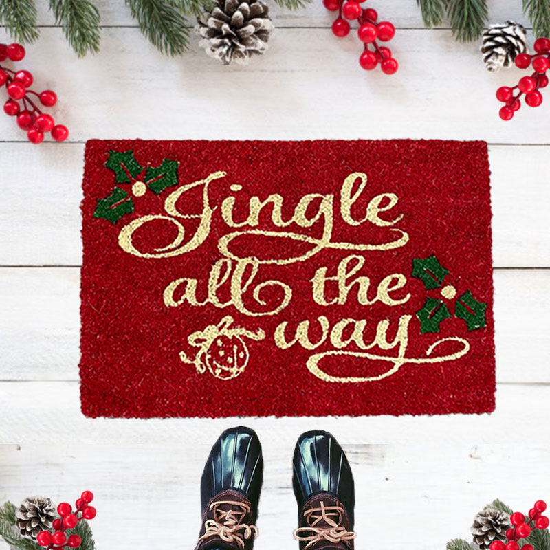 Christmas Outdoor Coir Doormat Jingle All the Way - Red KM726198-JAW