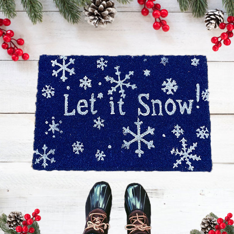 Christmas Coir Outdoor Doormat Let it Snow! - Blue KM726198-LIS