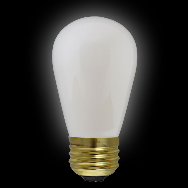 White Ceramic S14 Medium Base Light Bulb - 11 Watt