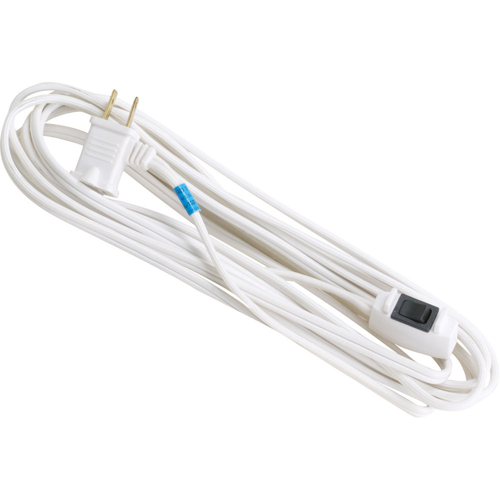 15' Extension Power Cord w/ ON/OFF Switch - White Cord