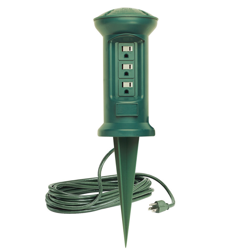 3 Outlet Swivel Head Outdoor Power Stake String Light Power Cords