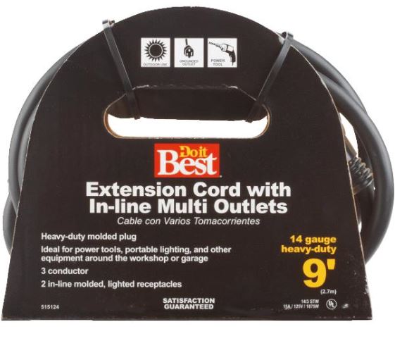 9' 14/3 Multi-Outlet Extension Power Cord