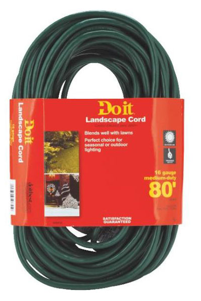 80' Landscape Extension Power Cord - 16/3 - Green