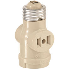 Leviton Single Light Socket 2 Outlet Adapter - Ivory