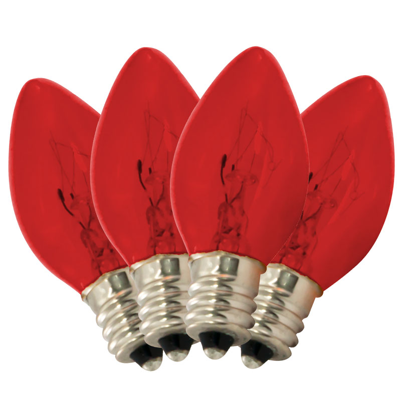 red transparent C7 string light bulbs