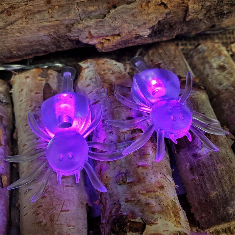 10 Clear Spider Purple Lights - Battery Operated