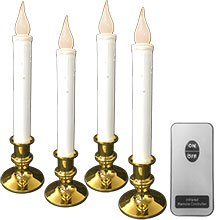 Battery Operated LED Candlesticks w/ Remote - Gold Base - 4 Pack