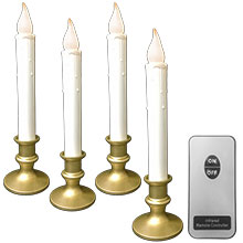 Battery Operated LED Candlesticks w/ Remote - Pewter Base - 4 Pack