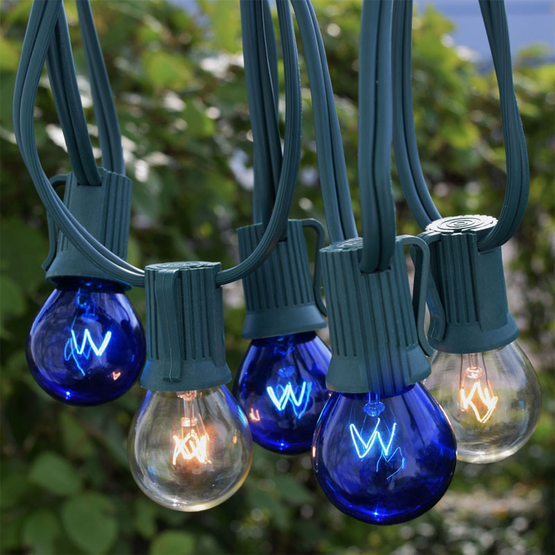 50' C9 Blue/Clear Globe Light Strand Kit - Green Wire