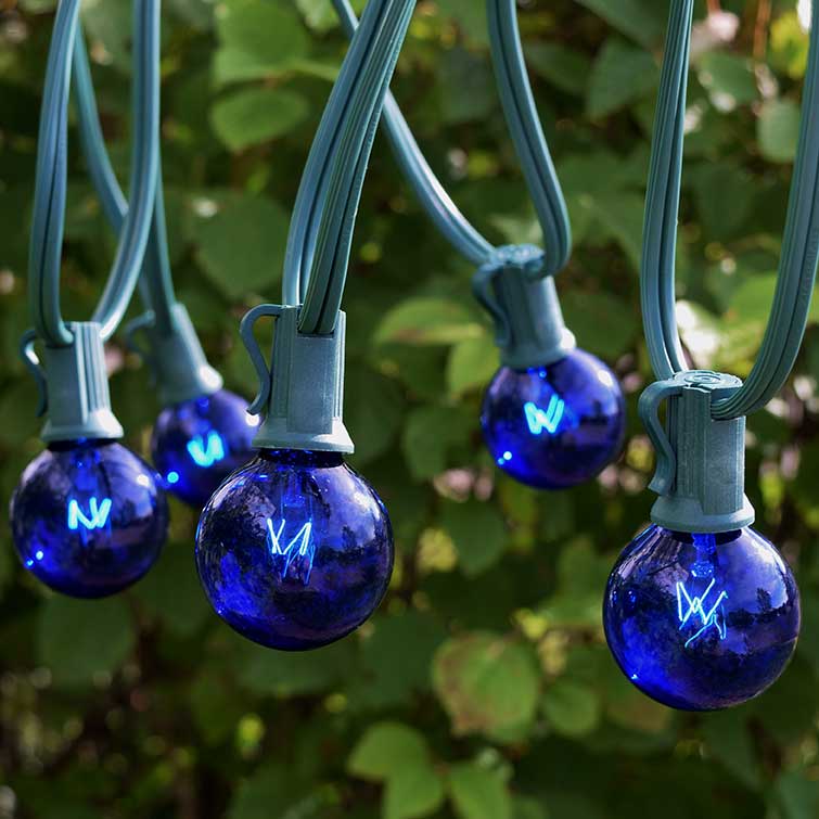 25 Foot Green Wire Blue Globe Light String