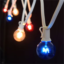C7 Red, White, & Blue Globe String Lights - 25' White Wire
