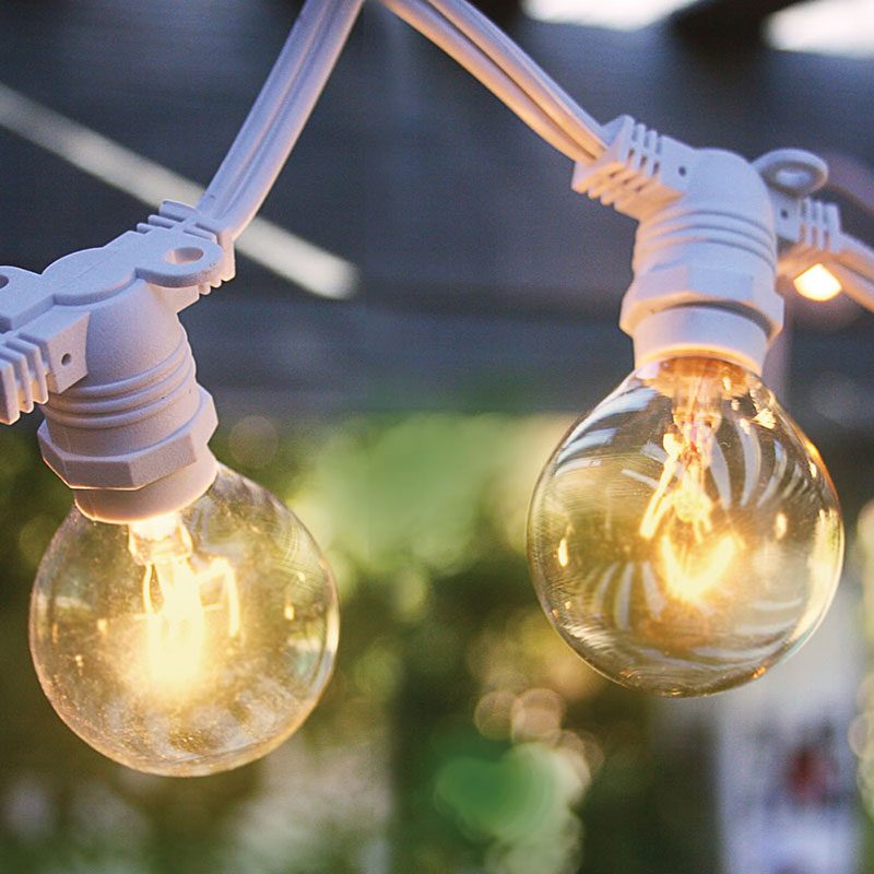 Fantado 25 Socket Outdoor String Light Set G40 Clear Globe Bulbs 29 ft White Cord w E12 C7 Base Weatherproof