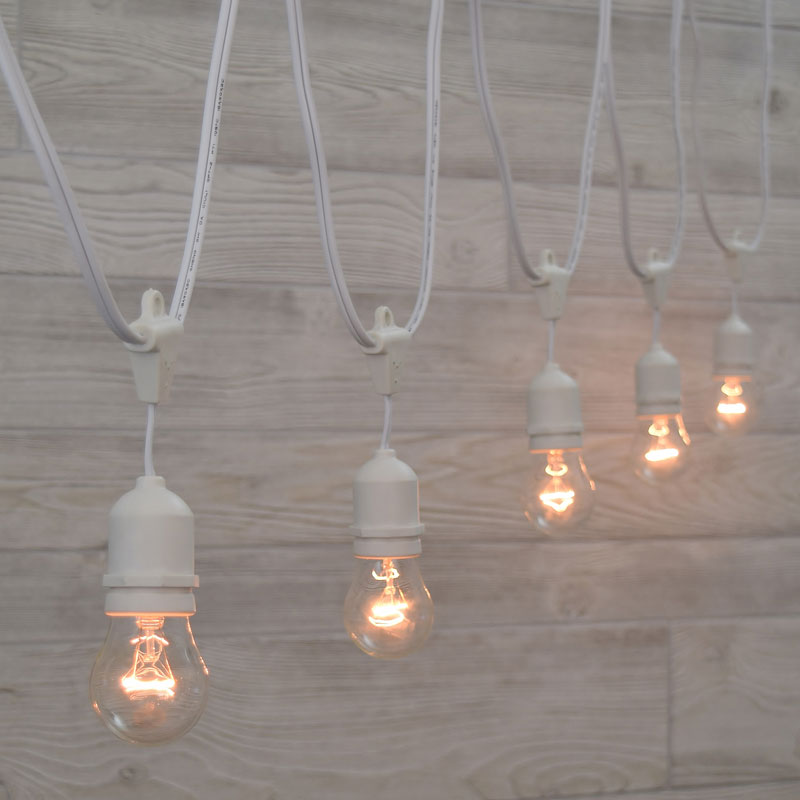 White Commercial Festival Light Strand Kit Clear Bulbs White Suspended Commercial Clear Light Strand Kit