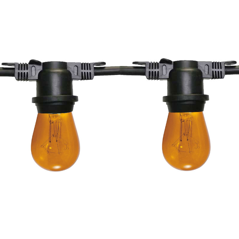 100' Commercial Light Strand Kit - S14 Amber Glass Bulbs - Black Strand LSM-100-BLK-AM-KIT