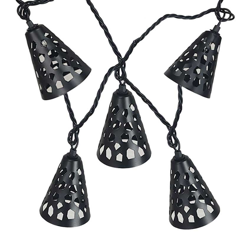 10L Black Metal Lantern String Lights