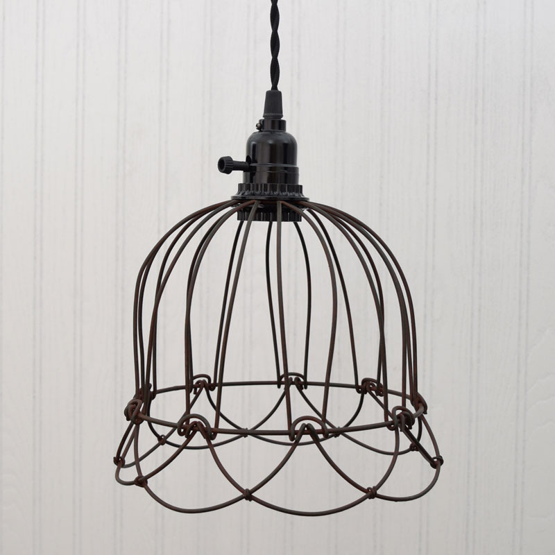 Green Rust Small Wire Bell Cage Pendant Light Green Rust Small Wire Bell Pendant Lamp