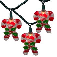 Candycane w/ Holly Berry Holiday String Light - 10 Lights UL4336