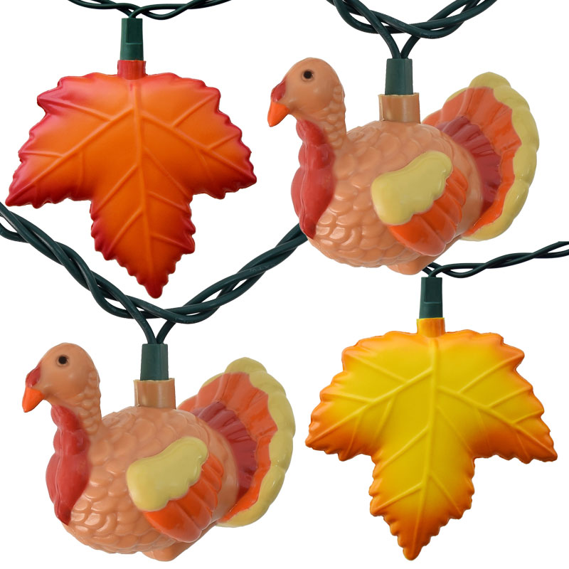 Thanksgiving Turkey & Autumn Leaves Party String Lights - Rustic Roy