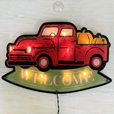 Fall Truck and Pumpkins Shimmer Window Décor PD-35089