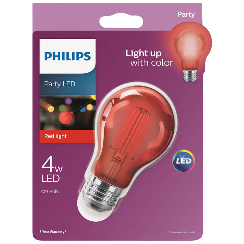 Philips Red A19 LED Party Light Bulb - Medium Base