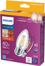 Philips Warm Glow 40W Equivalent Soft White B11 Medium Dimmable LED Decorative Light Bulb (3-Pack) 540152