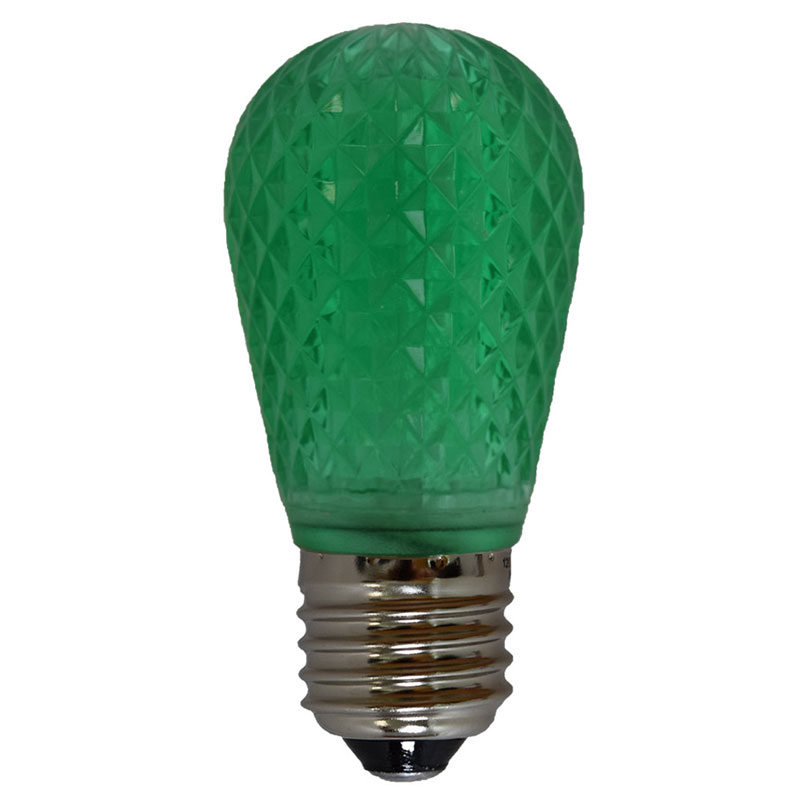 LED S14 Light Bulb - Medium Base - Faceted Bulb - Green