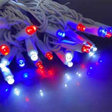 Red White Blue 5mm Wide-Angle LED Light Strand - 50 Lights UL4101RWB